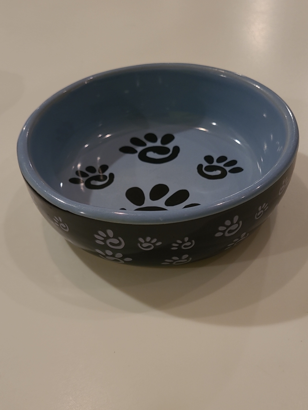Blue Small Pet Bowl with Paw Print Design